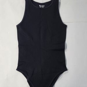 OQQ Womens Black Ribbed Tank Bodysuit Size Small